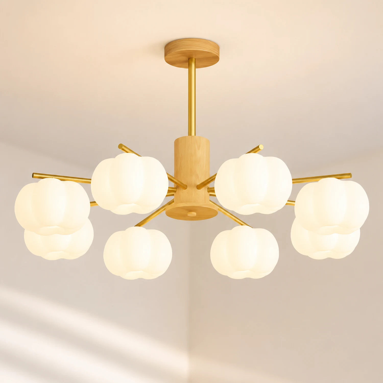 Cream Style Wooden Cotton Balls Chandelier For Living Room - Lumpaz