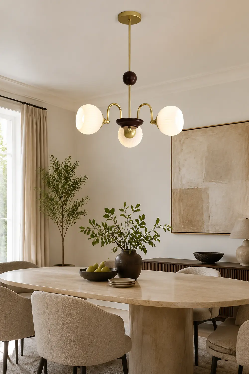 Contemporary Cream Ribbed Glass Chandelier - Lumpaz