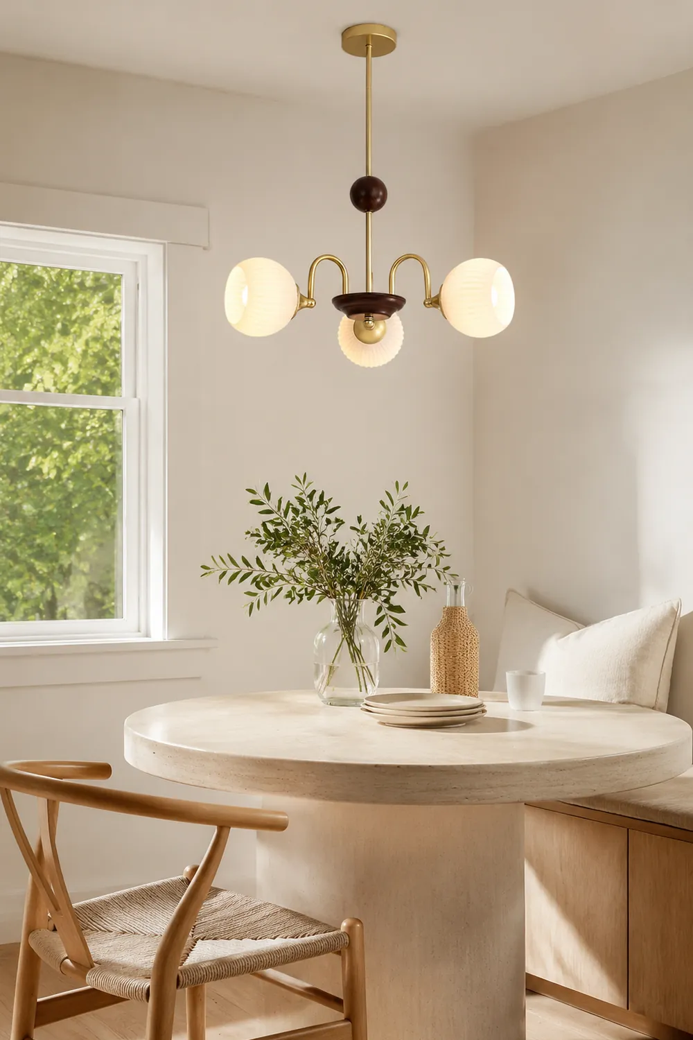 Contemporary Cream Ribbed Glass Chandelier - Lumpaz