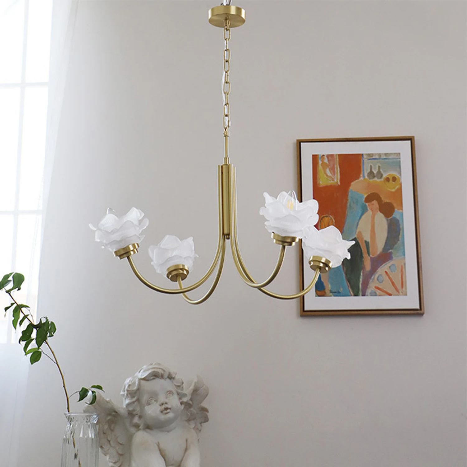 3 Heads French Simple Chandelier Vintage Rose Flower Glass Chandeliers - Lumpaz