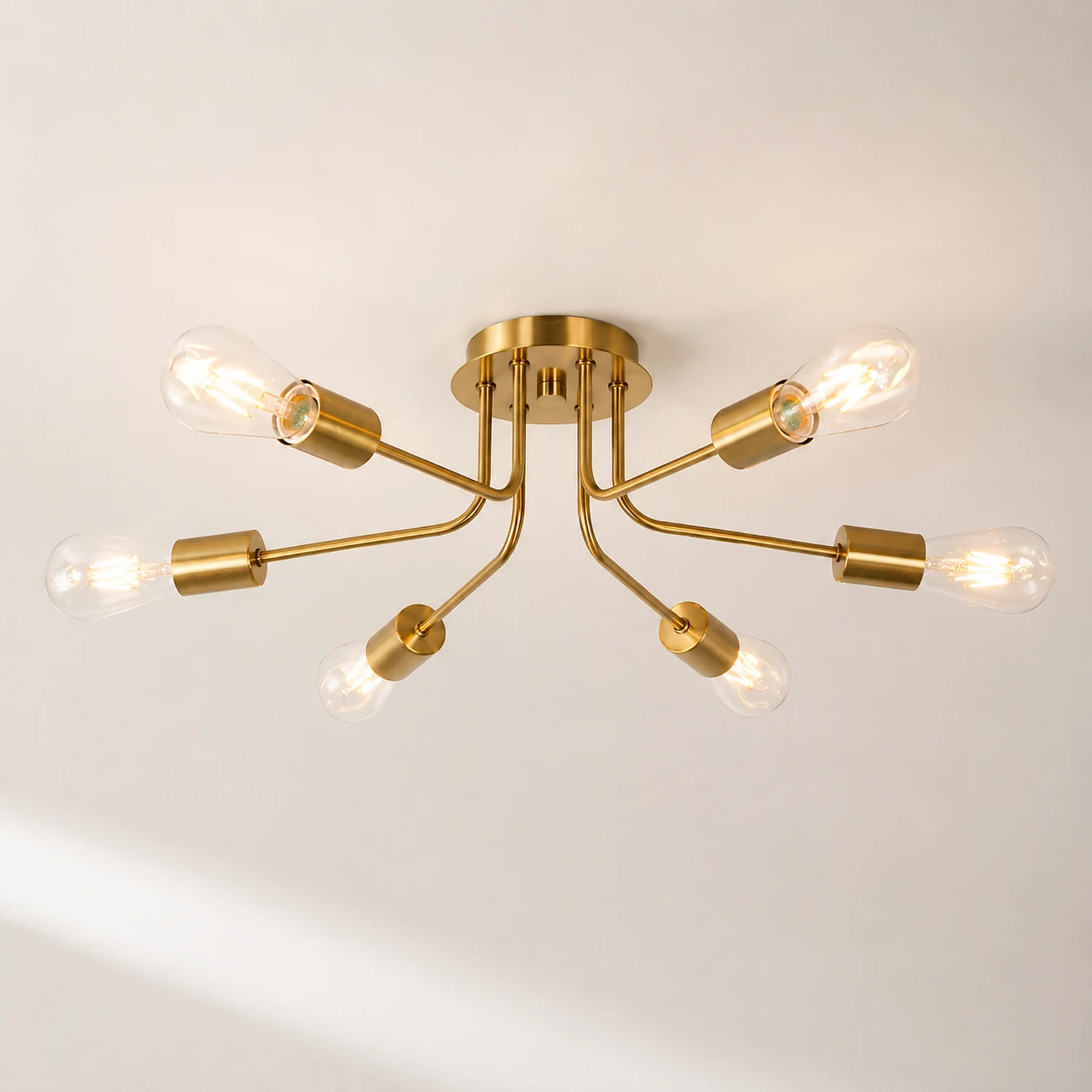 Modern 6-Light Gold Glass Semi Flush Chandelier - Lumpaz