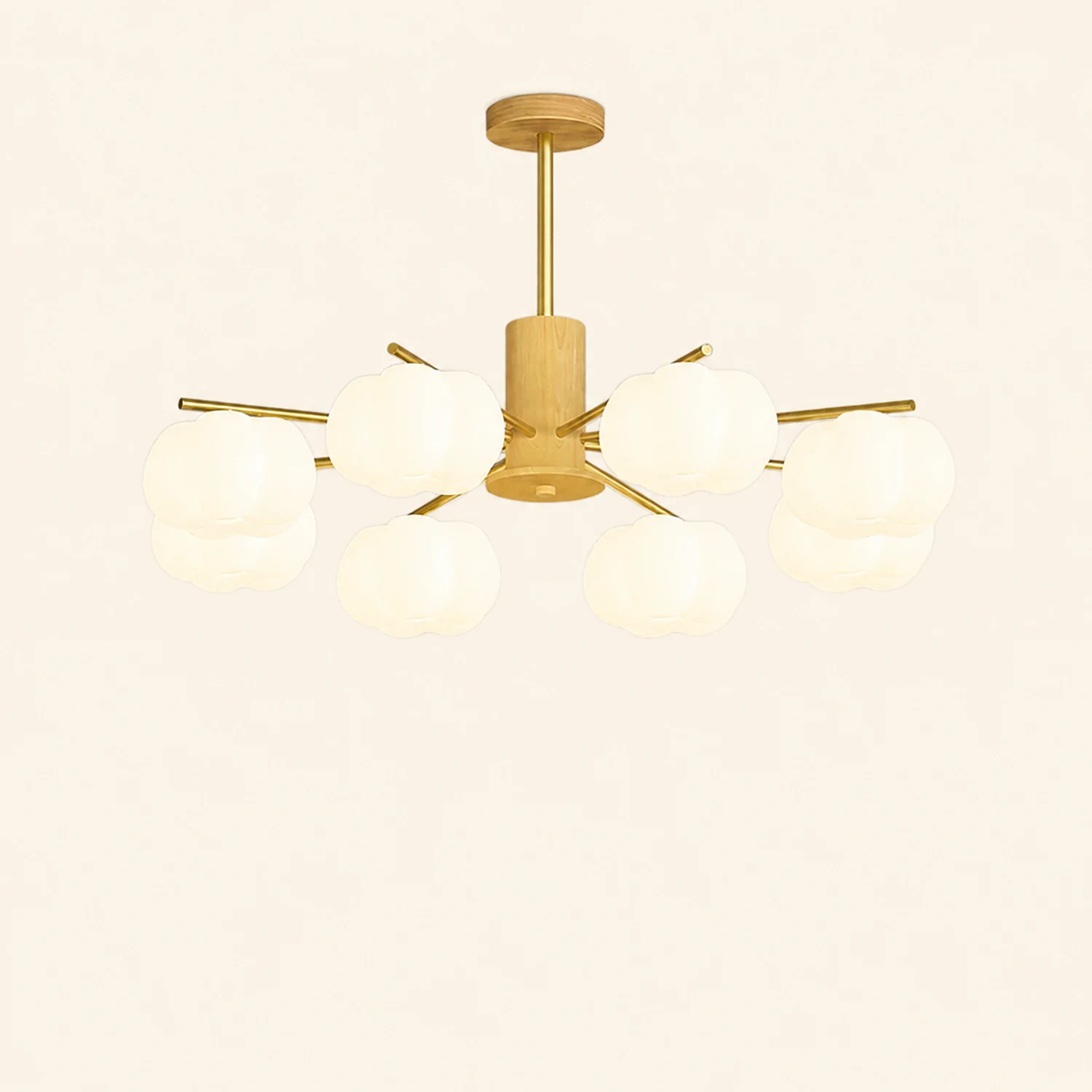 Cream Style Wooden Cotton Balls Chandelier For Living Room - Lumpaz
