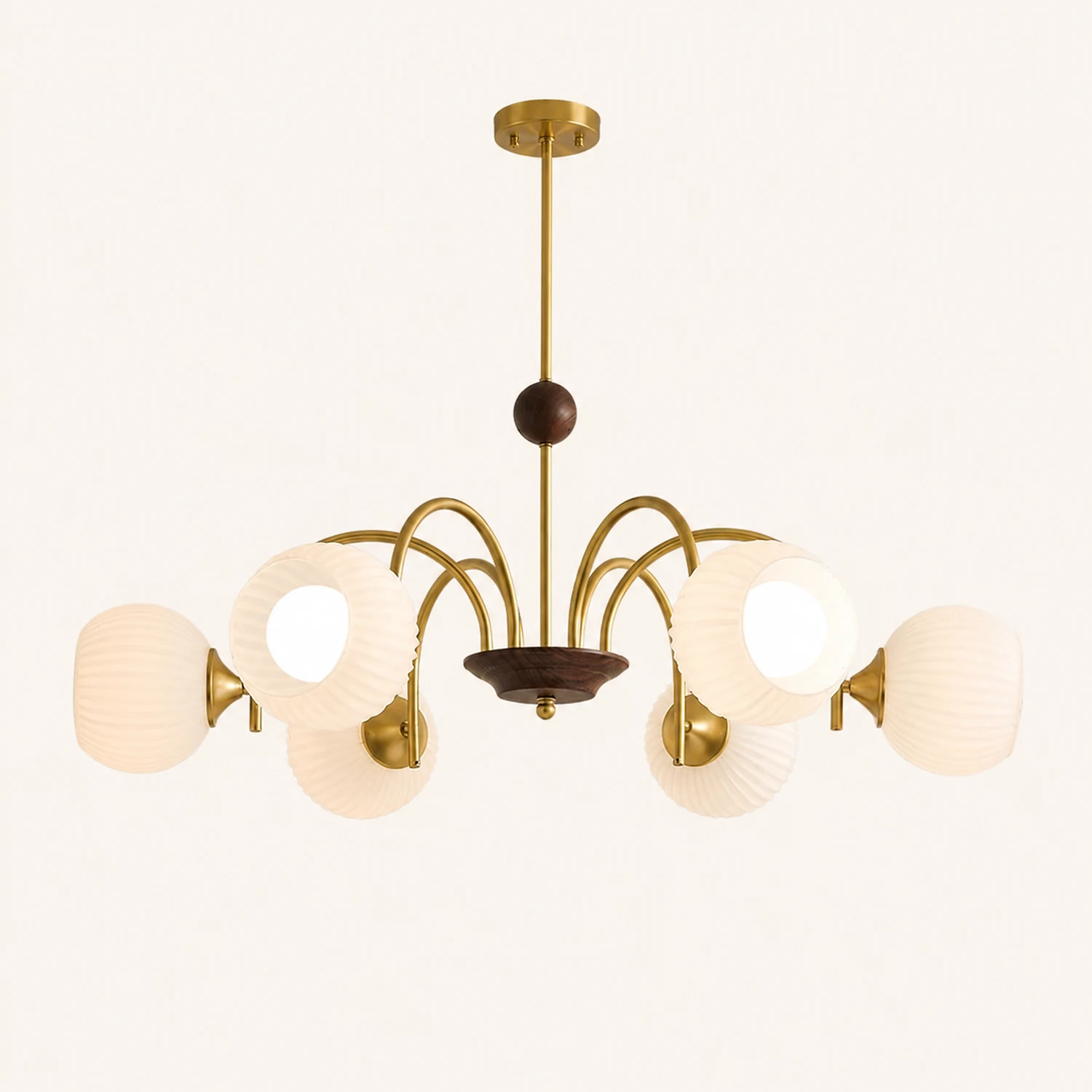 Contemporary Cream Ribbed Glass Chandelier - Lumpaz