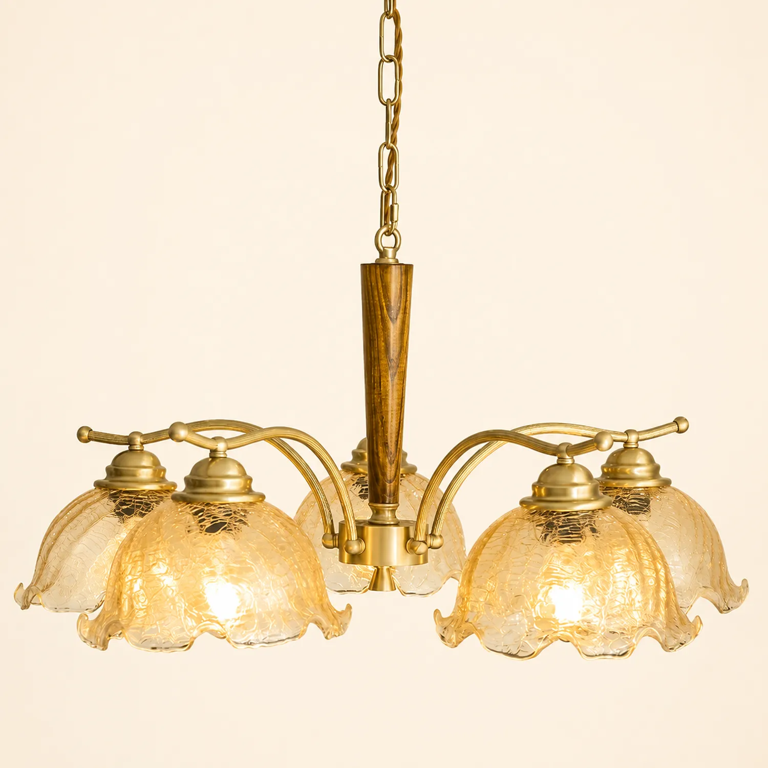 Mid Century Petals All Copper Log Glass Chandelier - Lumpaz