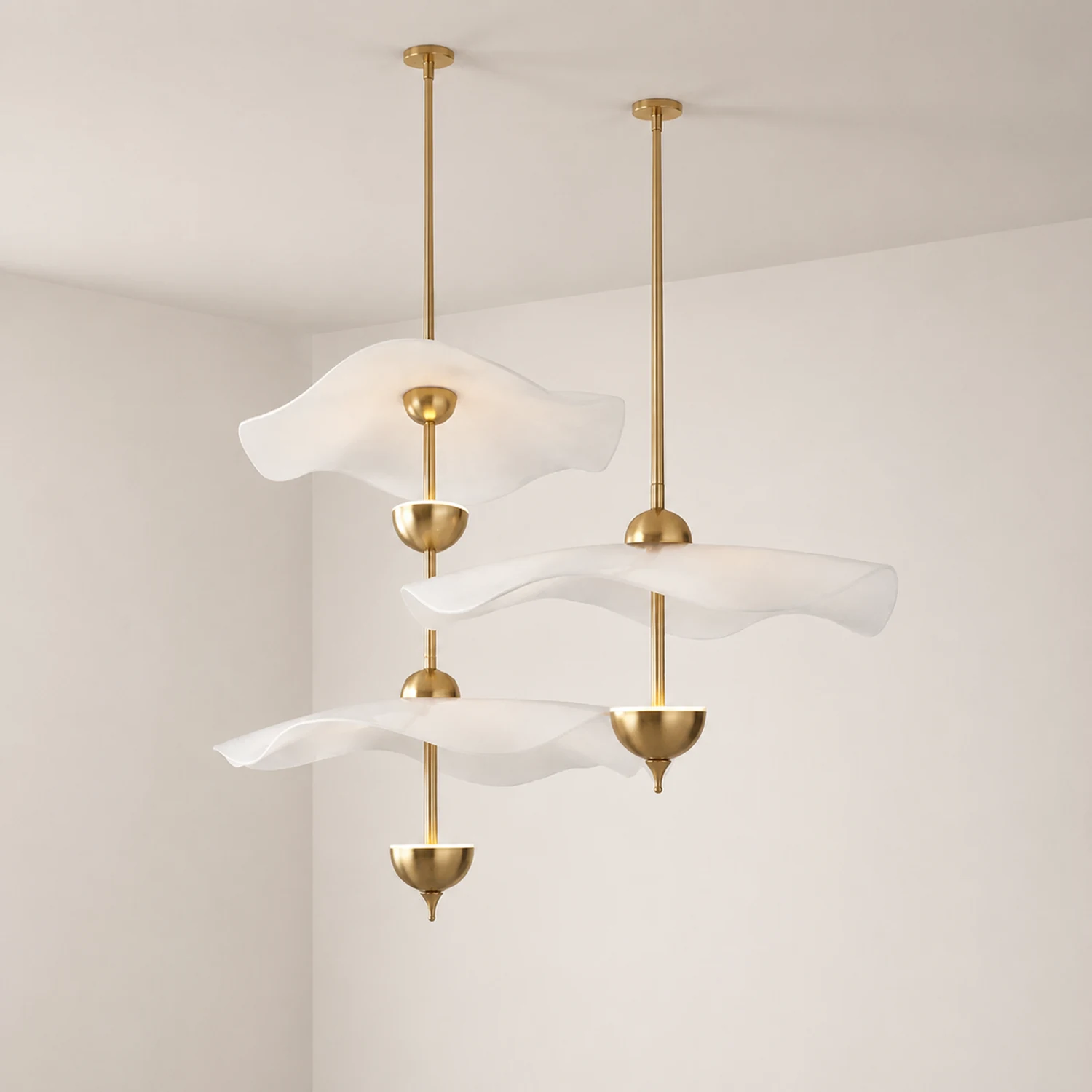 Art Deco Gold Metal Lotus Led Light Fixtures Chandeliers - Lumpaz