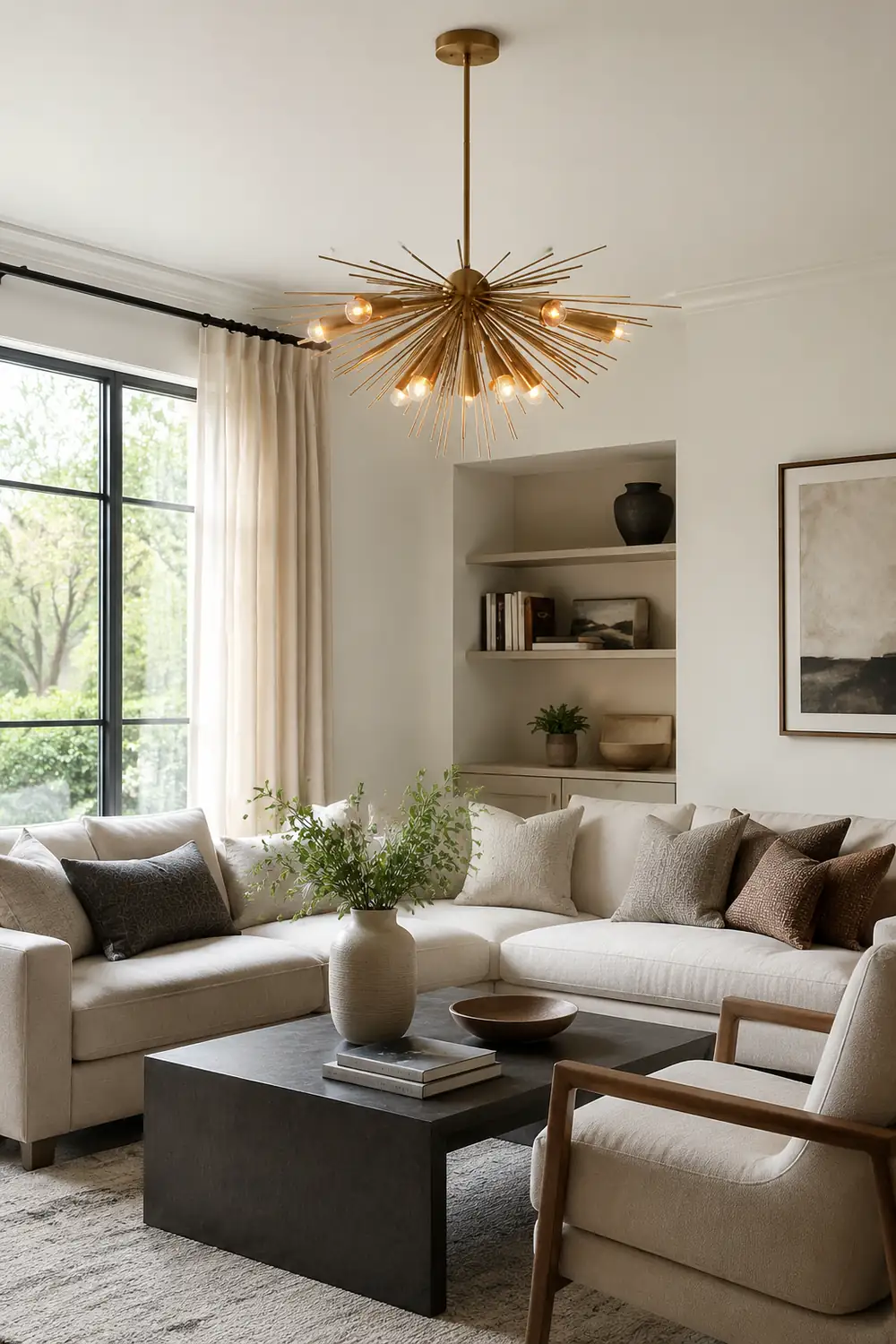 Mid-Century Modernist Brass Chandelier For Living Room - Lumpaz