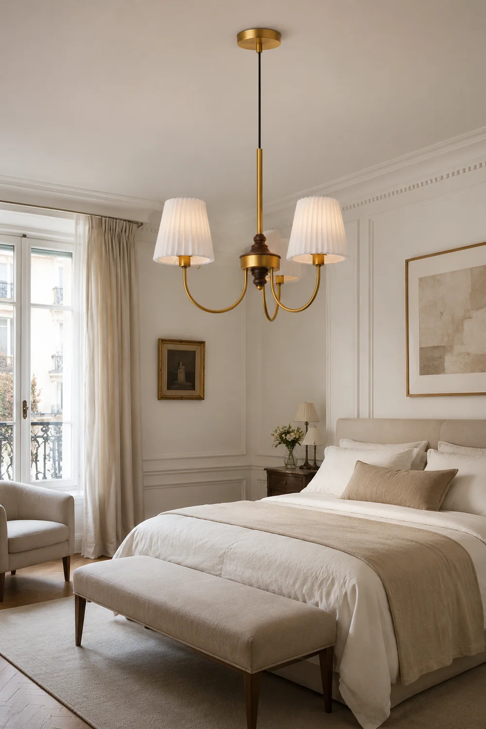 Vintage Pleated Pendant Lampshade Brass Dining Room Chandelier - Lumpaz