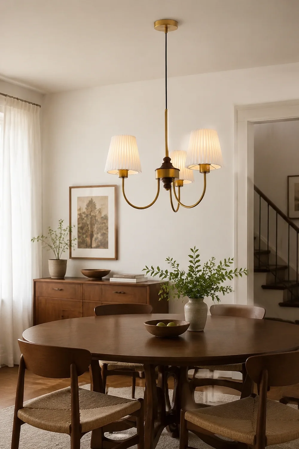 Vintage Pleated Pendant Lampshade Brass Dining Room Chandelier - Lumpaz