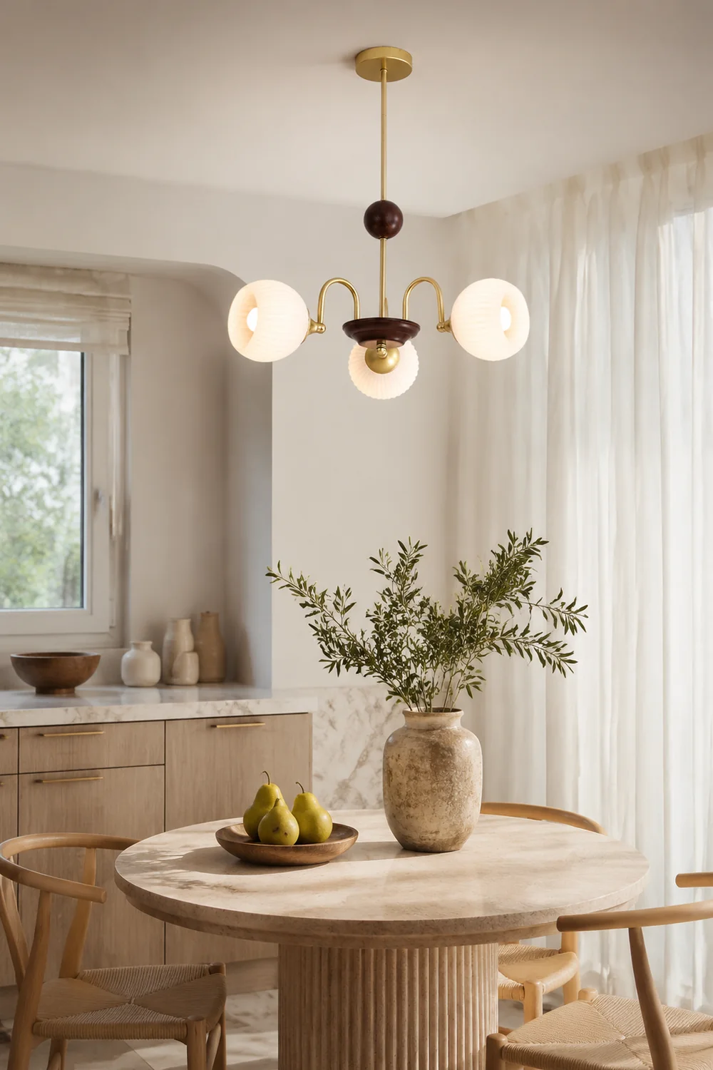 Contemporary Cream Ribbed Glass Chandelier - Lumpaz