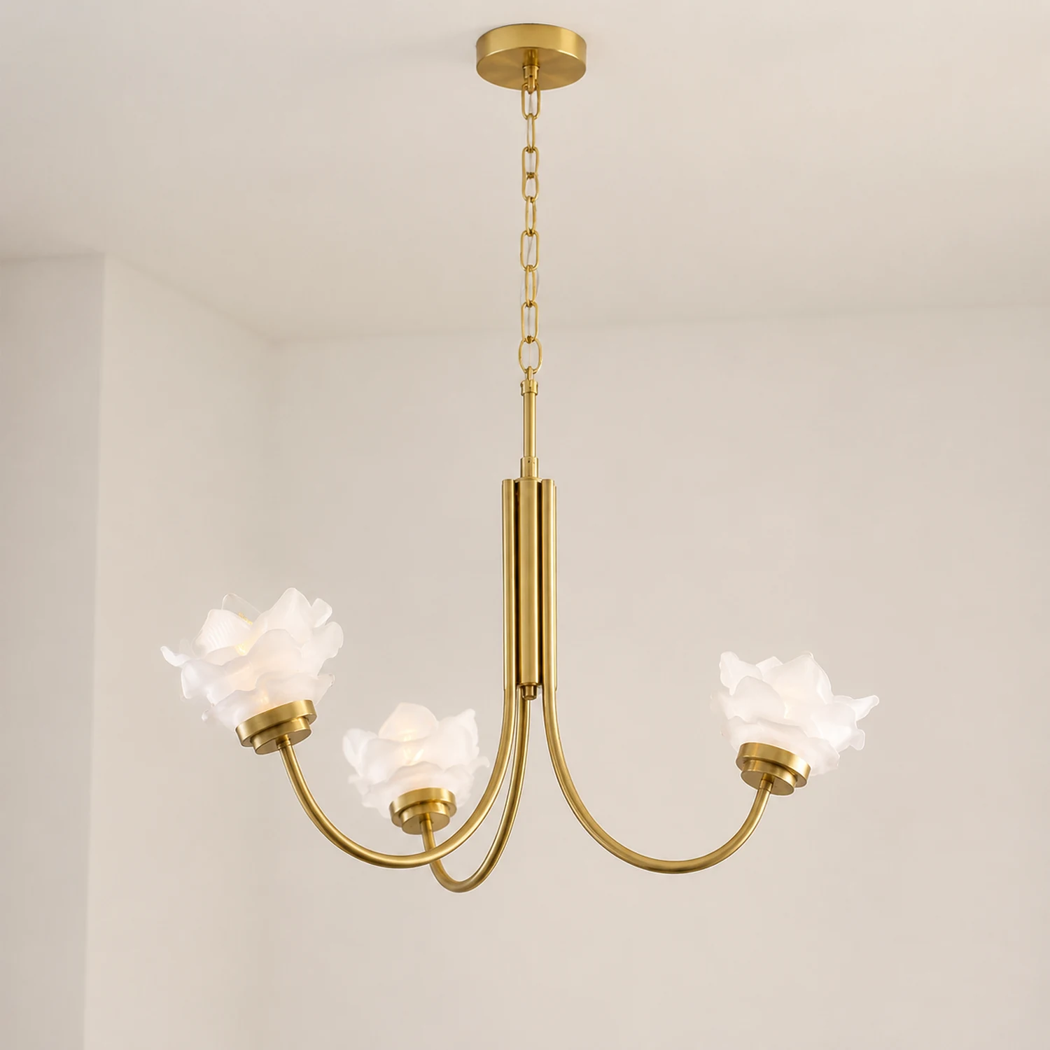 3 Heads French Simple Chandelier Vintage Rose Flower Glass Chandeliers - Lumpaz