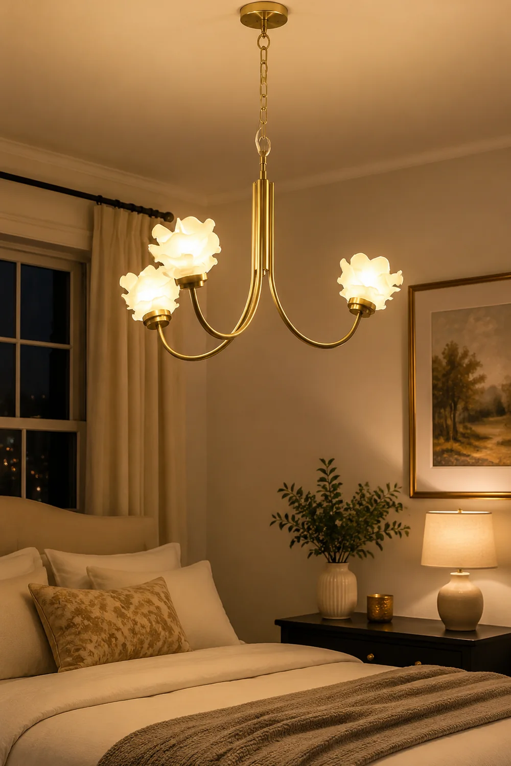 3 Heads French Simple Chandelier Vintage Rose Flower Glass Chandeliers - Lumpaz