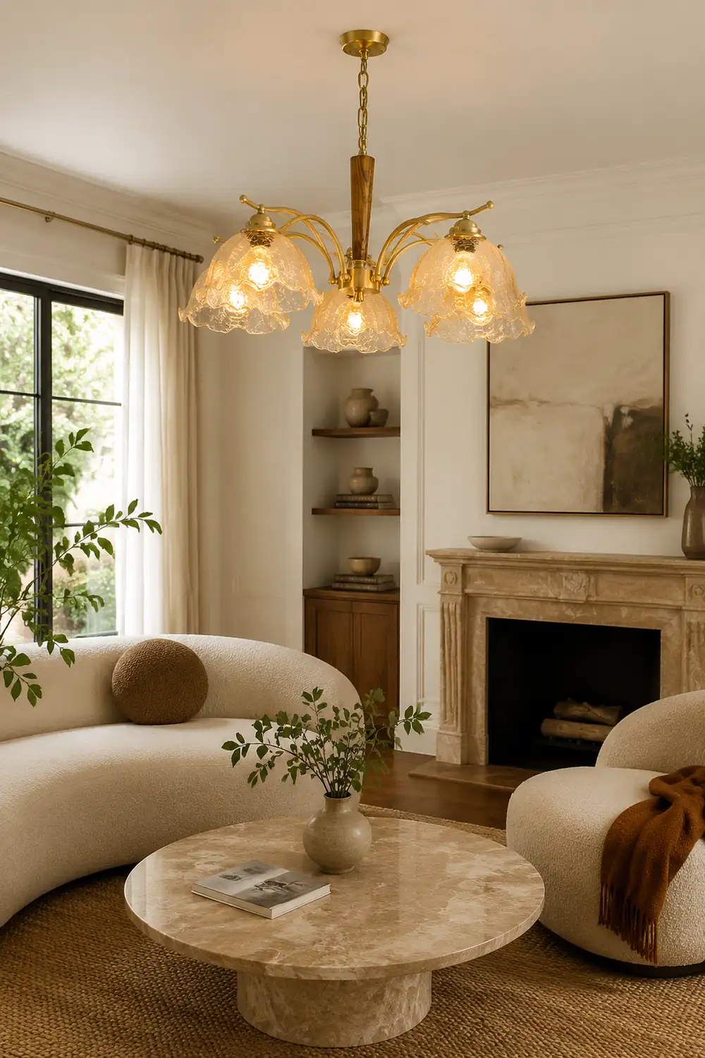 Mid Century Petals All Copper Log Glass Chandelier - Lumpaz