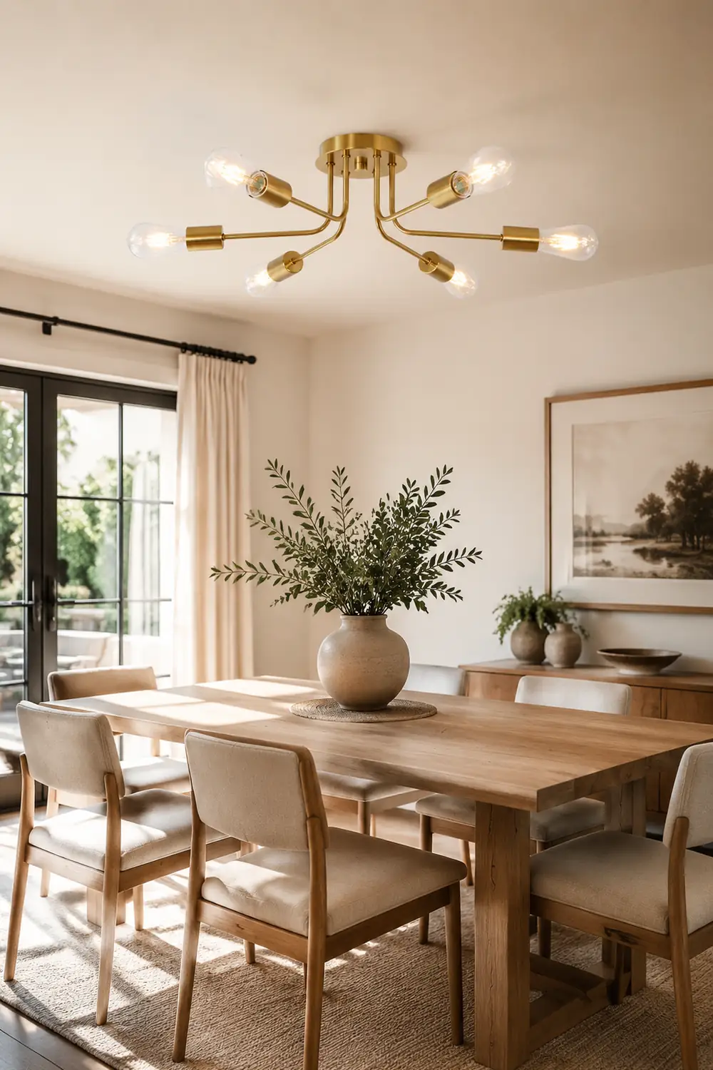 Modern 6-Light Gold Glass Semi Flush Chandelier - Lumpaz
