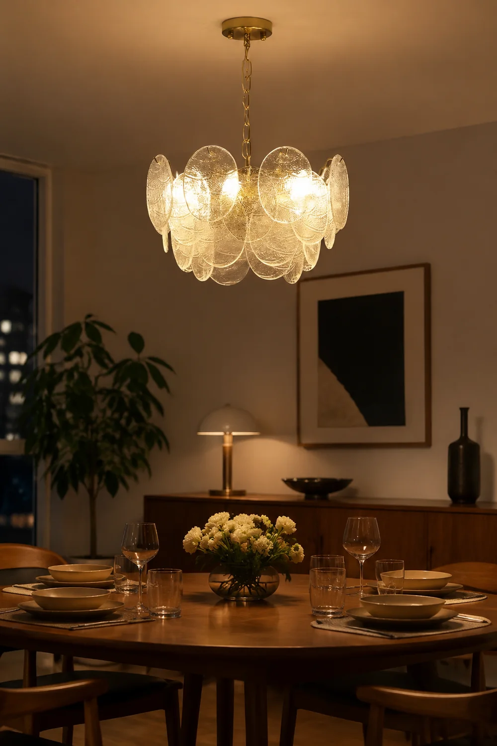 Glass Disc Pendant Light Large Ice Glass Chandelier - Lumpaz