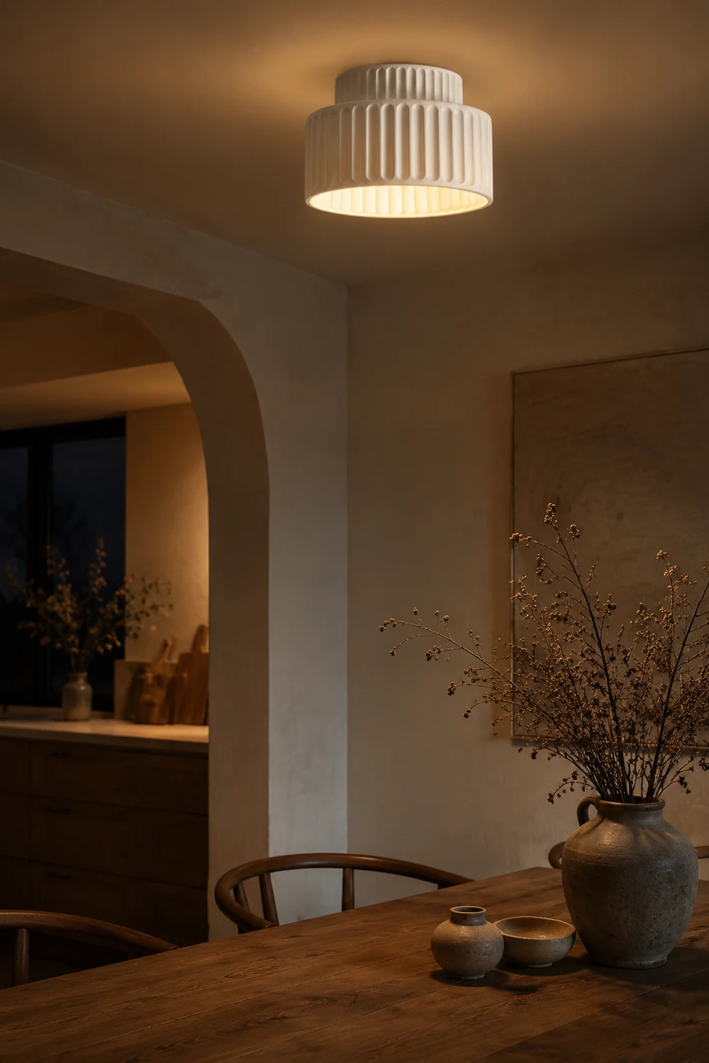 Vintage Cream Style Drum Semi Flush Mount Ceiling Lamp - Lumpaz