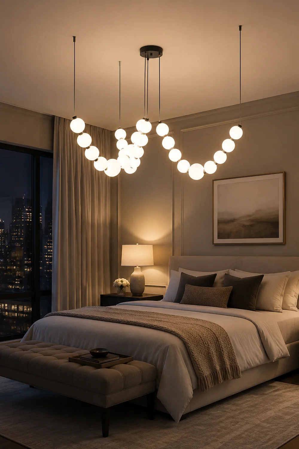 White Ball Bubble Brushed Copper Large Chandelier - Lumpaz