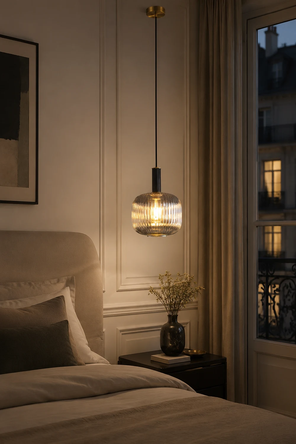 Modern Oval Ribbed Glass Pendant Light - Lumpaz