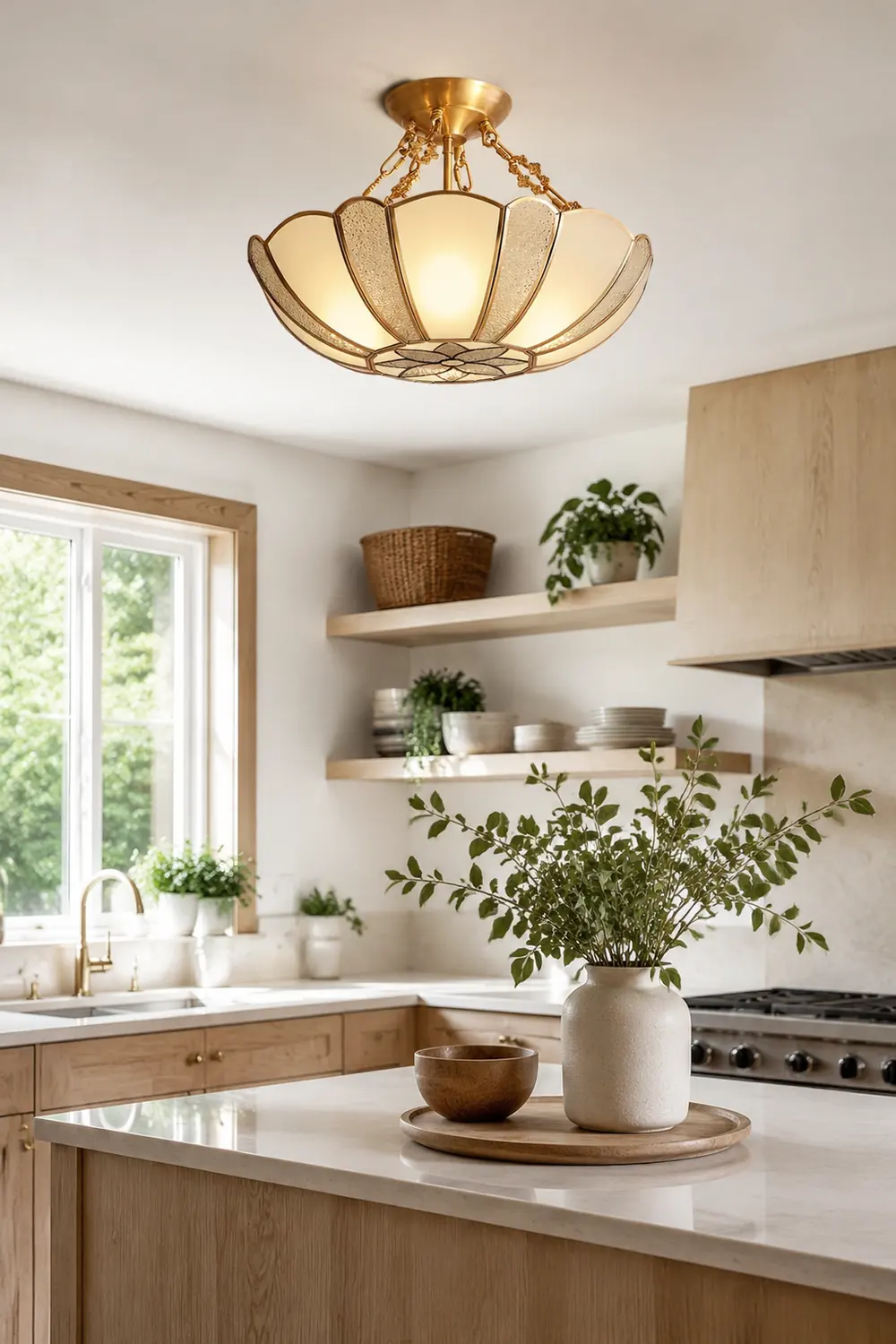 Scalloped Brass Chain Ceiling Light Fixture - Lumpaz