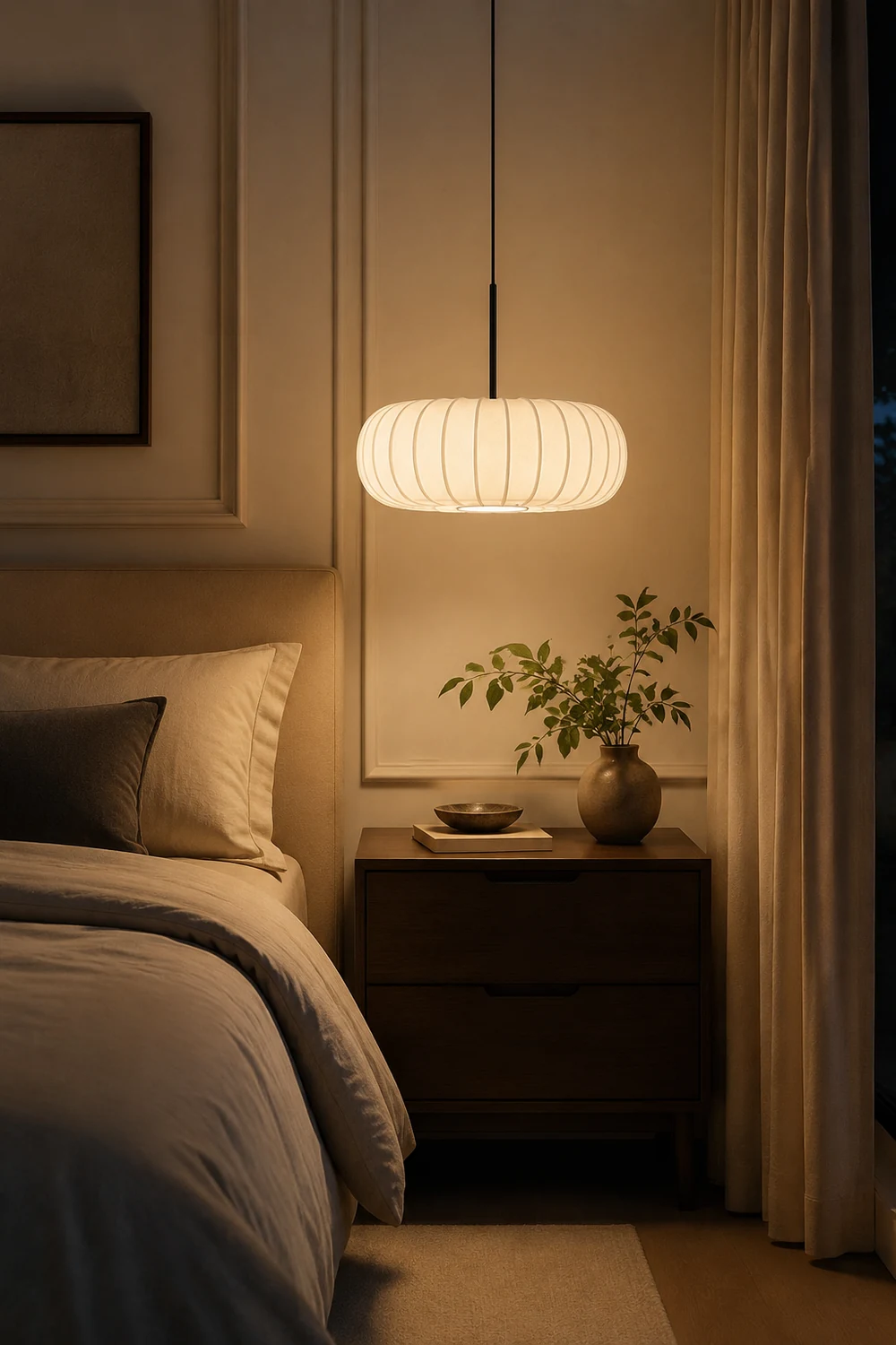 Wabi-Sabi White Fabric Drum Pendant Light - Lumpaz