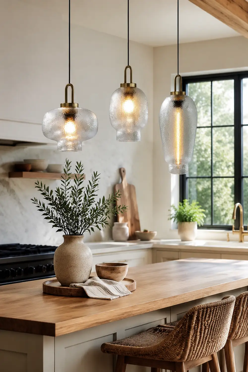 Clear Frosted Glass Pendant Light for Kitchen - Lumpaz