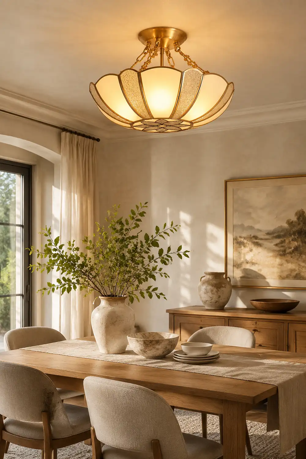 Scalloped Brass Chain Ceiling Light Fixture - Lumpaz