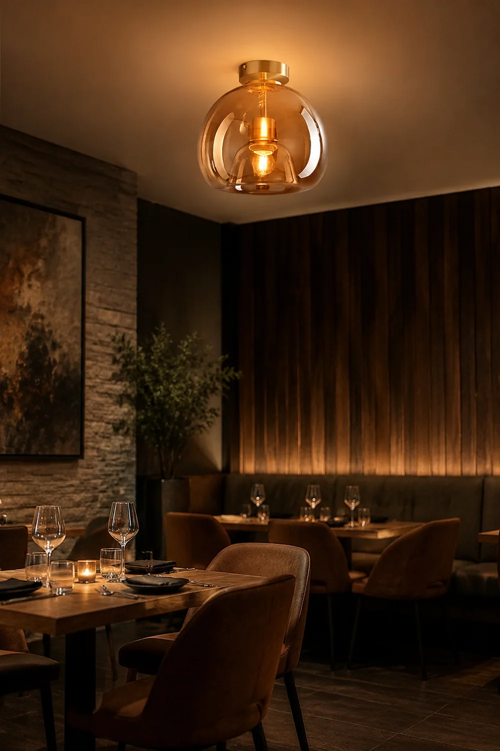 Retro Copper Glass Semi Flush Mount Ceiling Light - Lumpaz