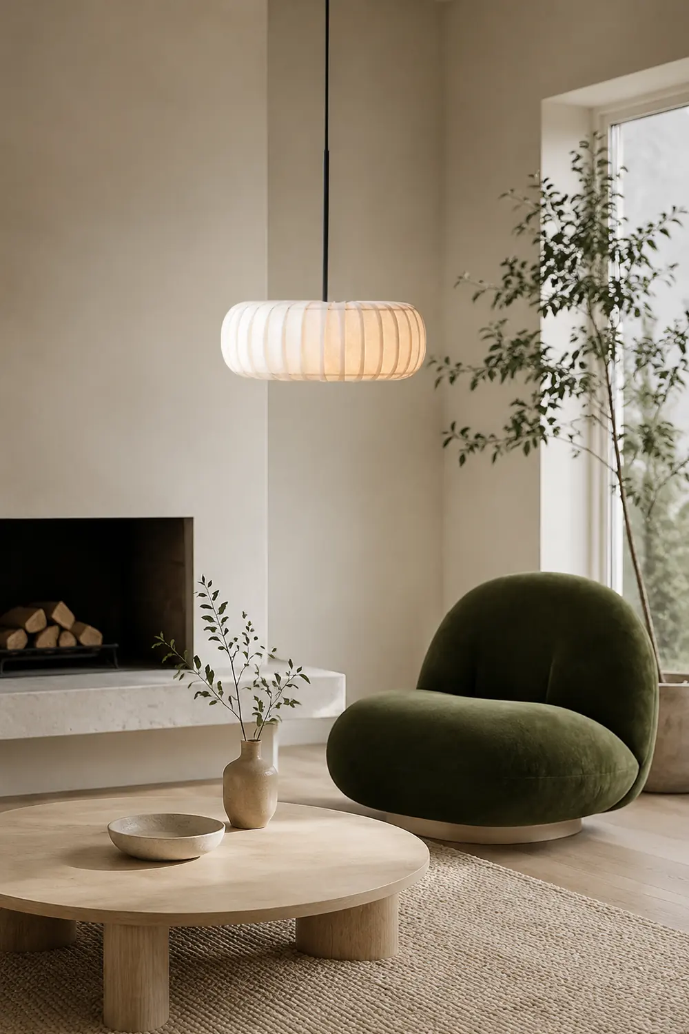 Wabi-Sabi White Fabric Drum Pendant Light - Lumpaz