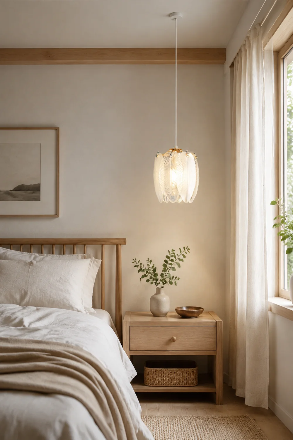 French Style Feather Glass Pendant Light - Lumpaz