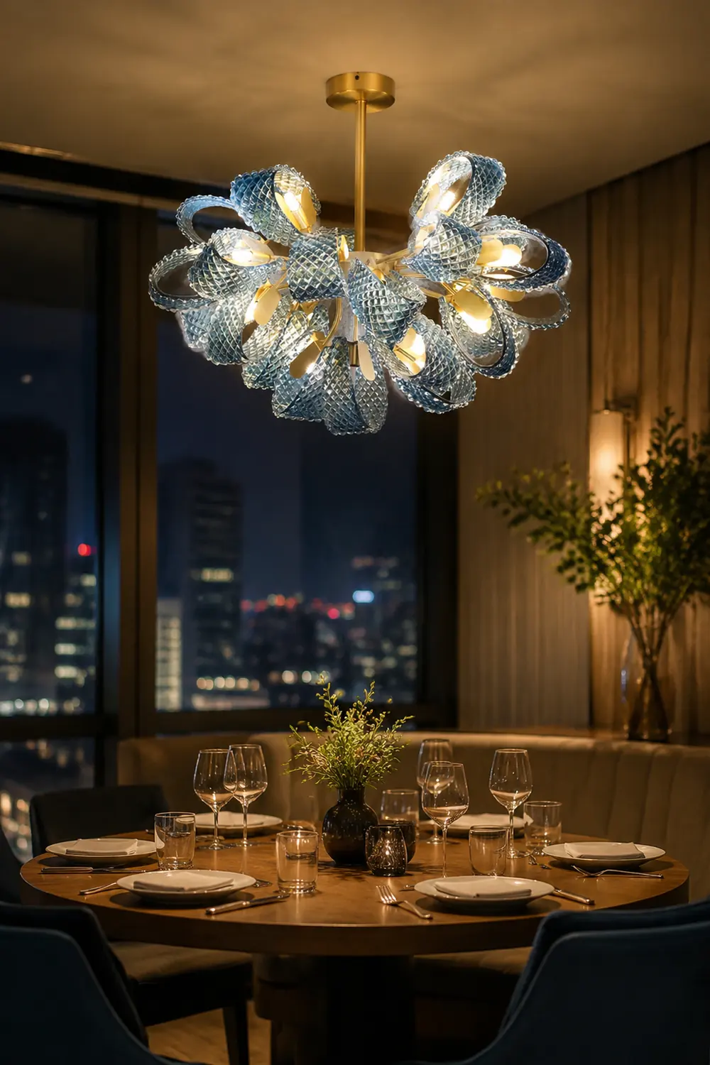 Luxury Style Gorgeous Blue Chandelier Modern Copper Glass Chandelier - Lumpaz