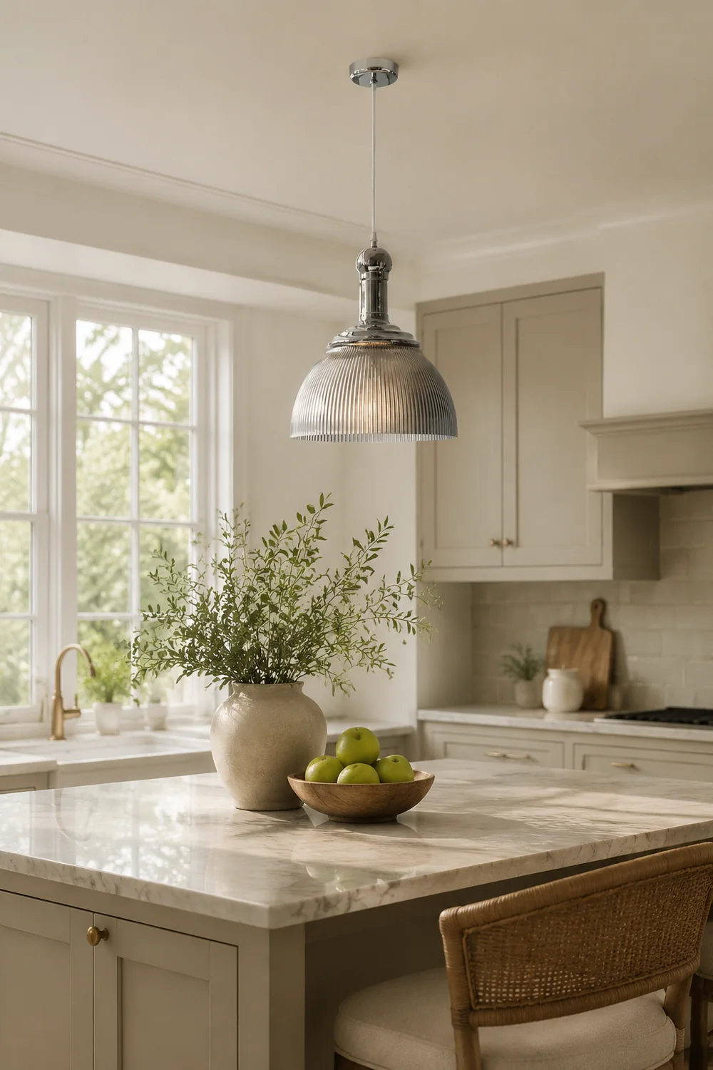 Vintage Glass Ribbed Chrome Pendant Light - Lumpaz