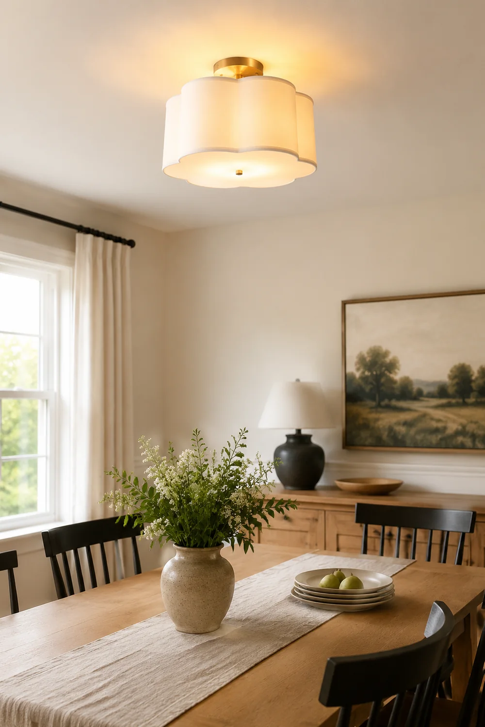 Simple White Flower Semi Flush Ceiling Light For Bedroom - Lumpaz
