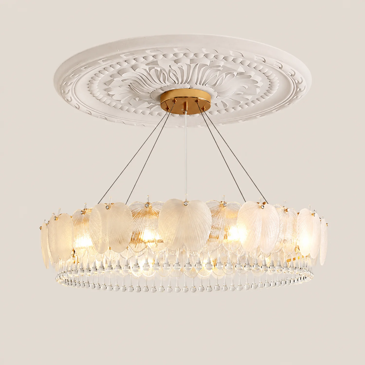 Feather Shape Crystal Glass Round Chandelier - Lumpaz