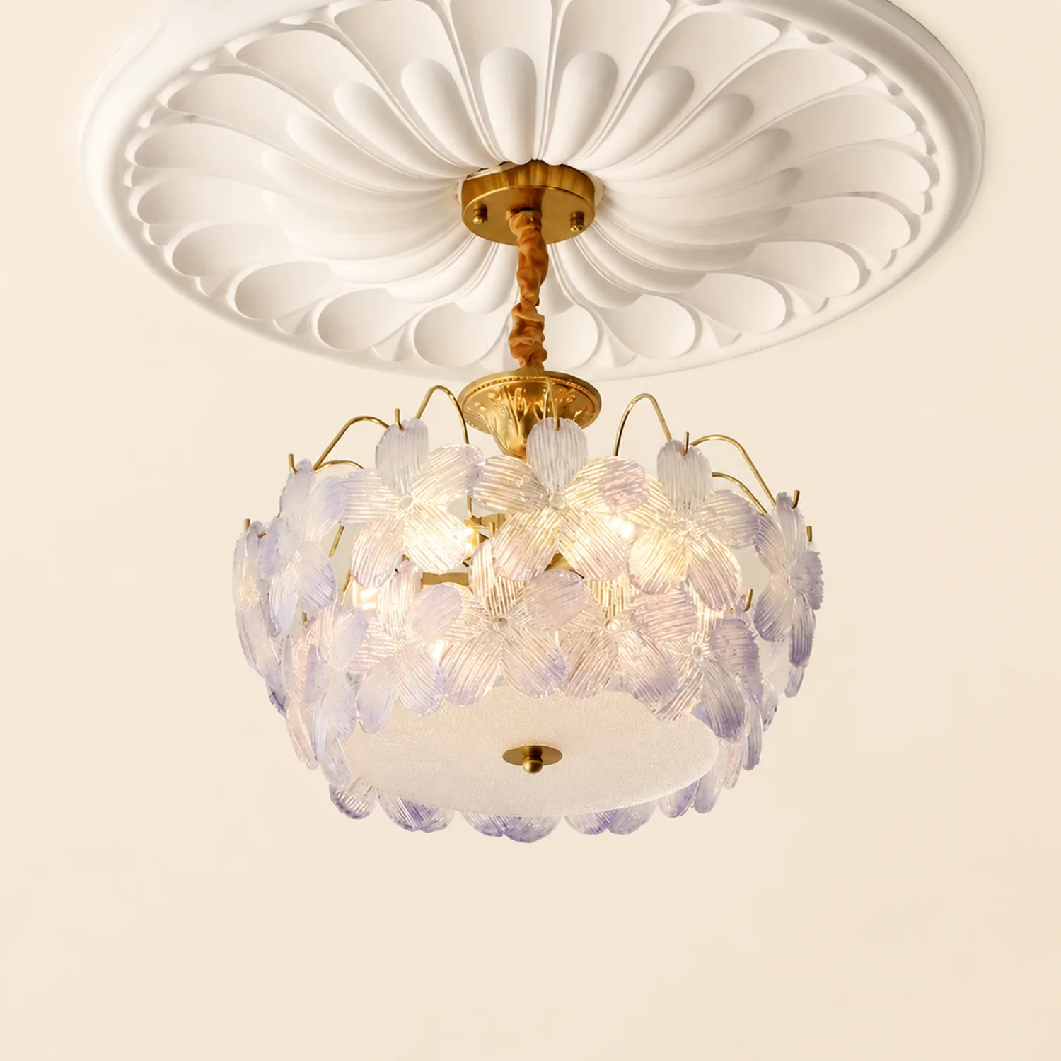Classic Flower-Shaped Stained Glass Chandelier for Living Room - Lumpaz