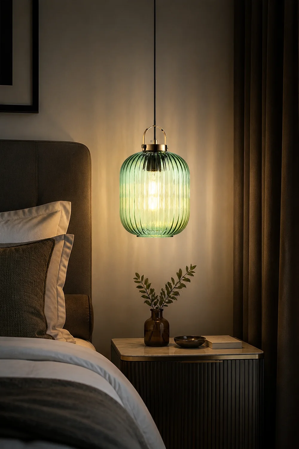 Retro Green Lantern Glass Pendant Lamp - Lumpaz