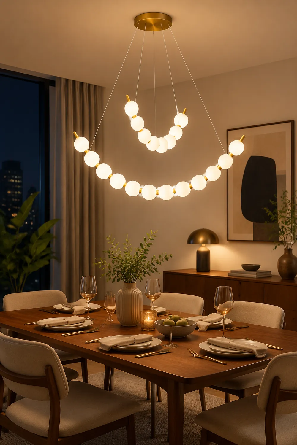 Unique Pearl Design White Ball LED Necklace Chandelier - Lumpaz