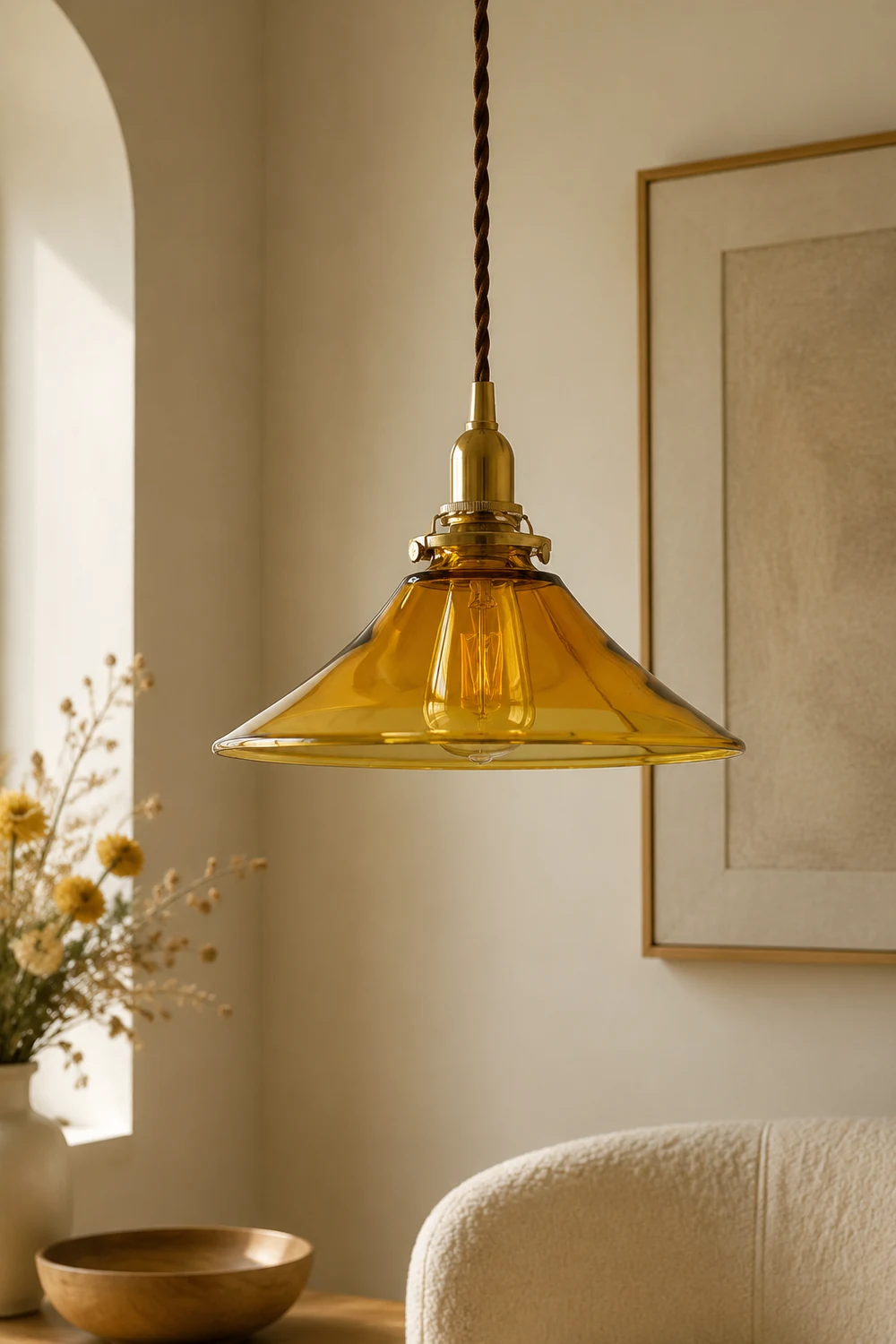 Vintage Single Head Retro Amber Glass Pendant Light - Lumpaz