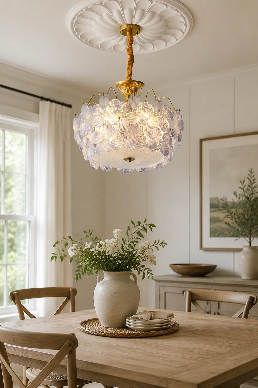 Classic Flower-Shaped Stained Glass Chandelier for Living Room - Lumpaz