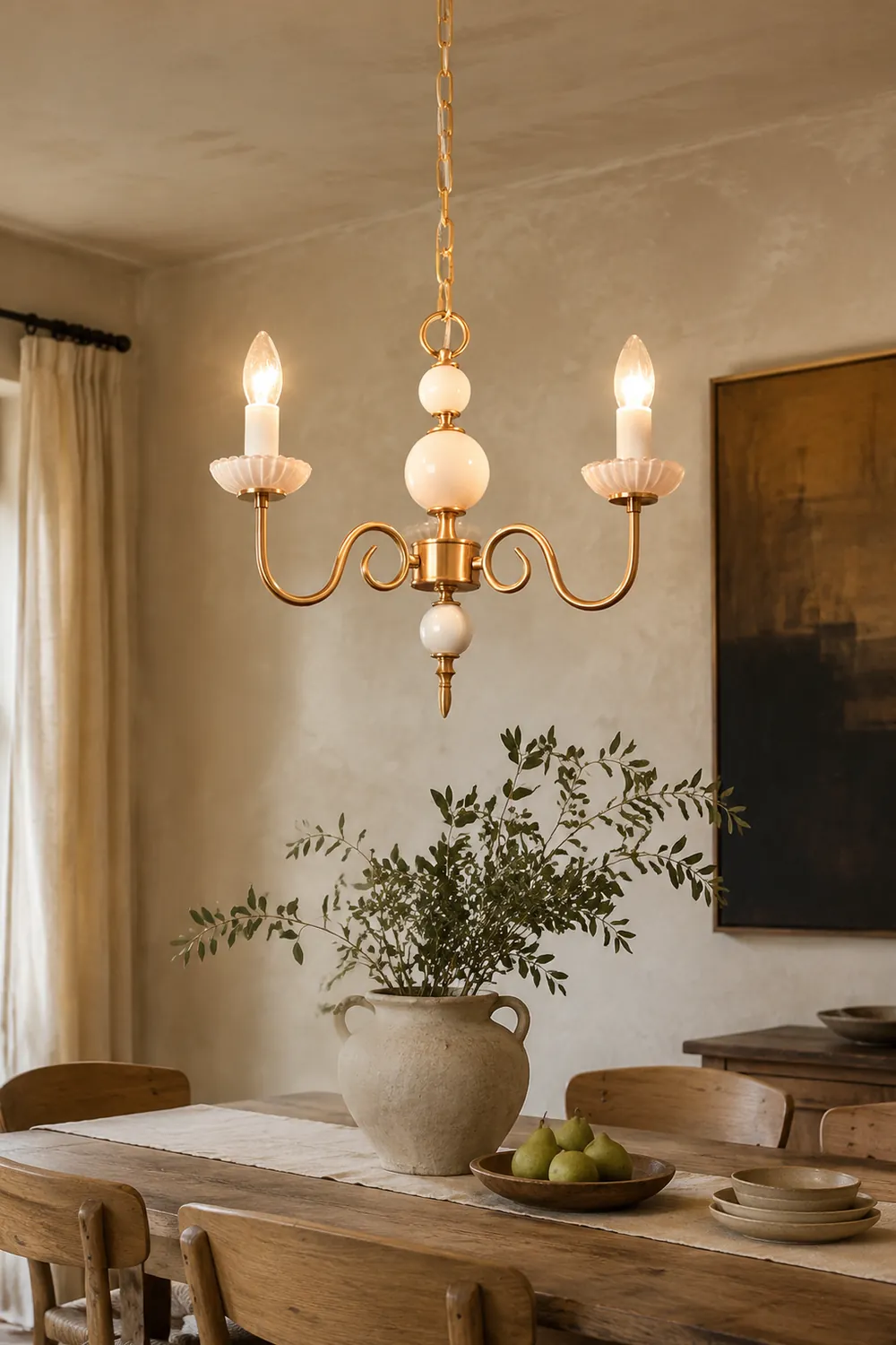 Vintage Metal Chandelier Lamp Cream Glass Chandelier - Lumpaz