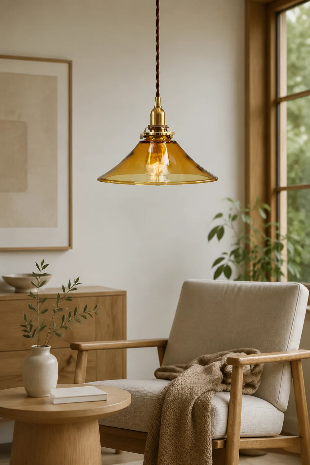 Vintage Single Head Retro Amber Glass Pendant Light - Lumpaz