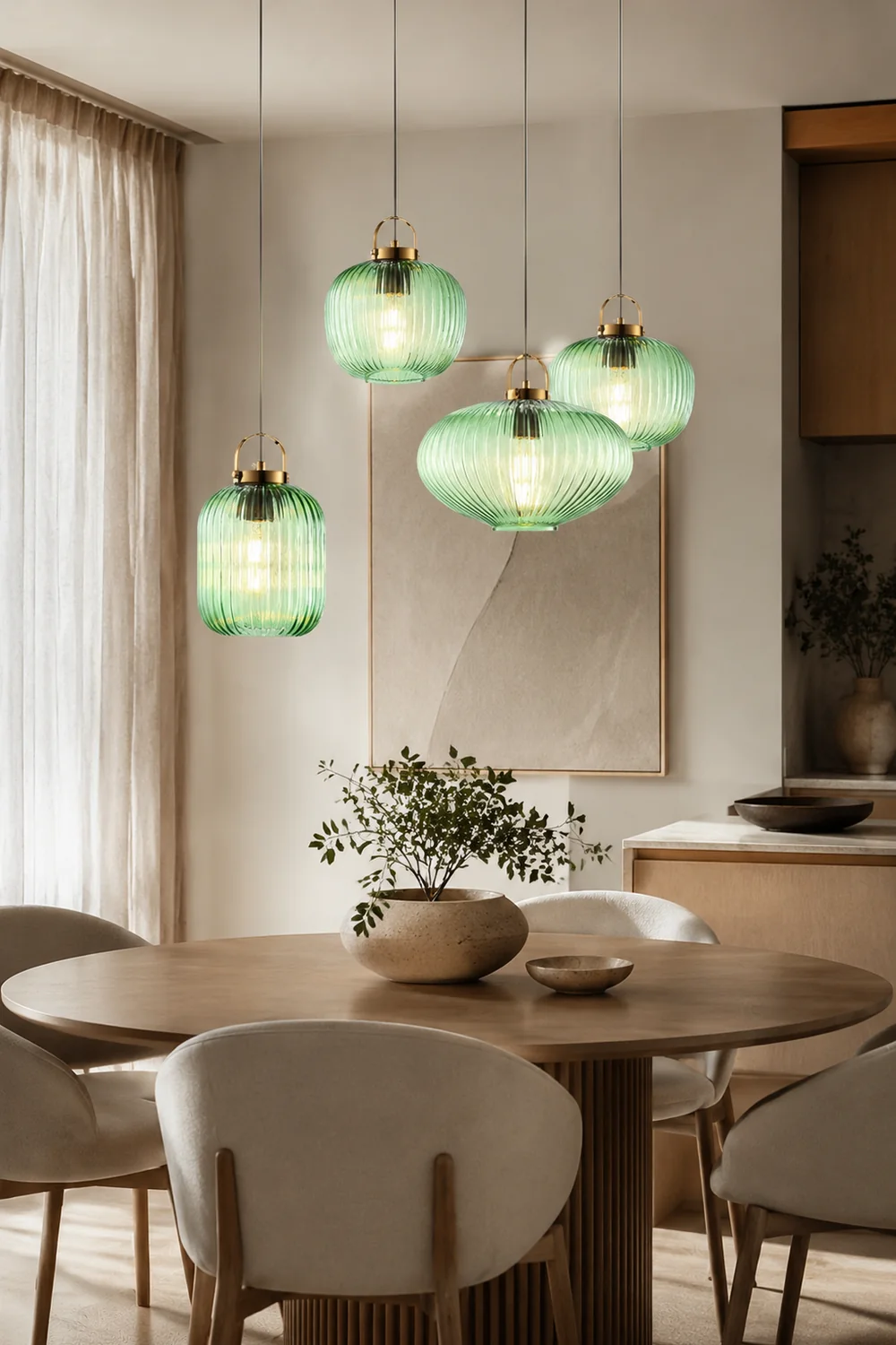 Retro Green Lantern Glass Pendant Lamp - Lumpaz