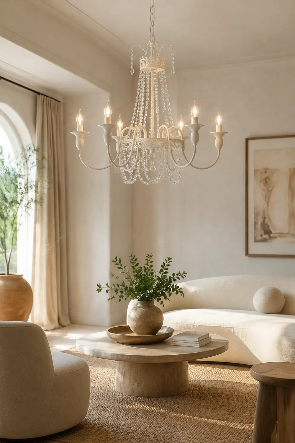 Vintage White Metal & Glass Luxury Chandelier Light - Lumpaz