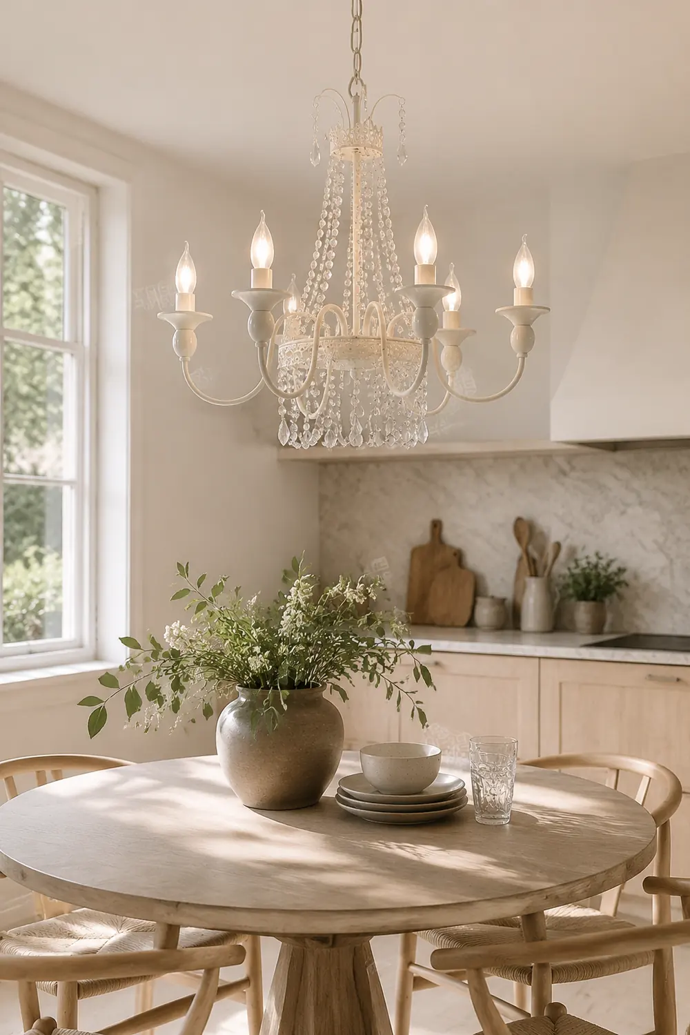 Vintage White Metal & Glass Luxury Chandelier Light - Lumpaz