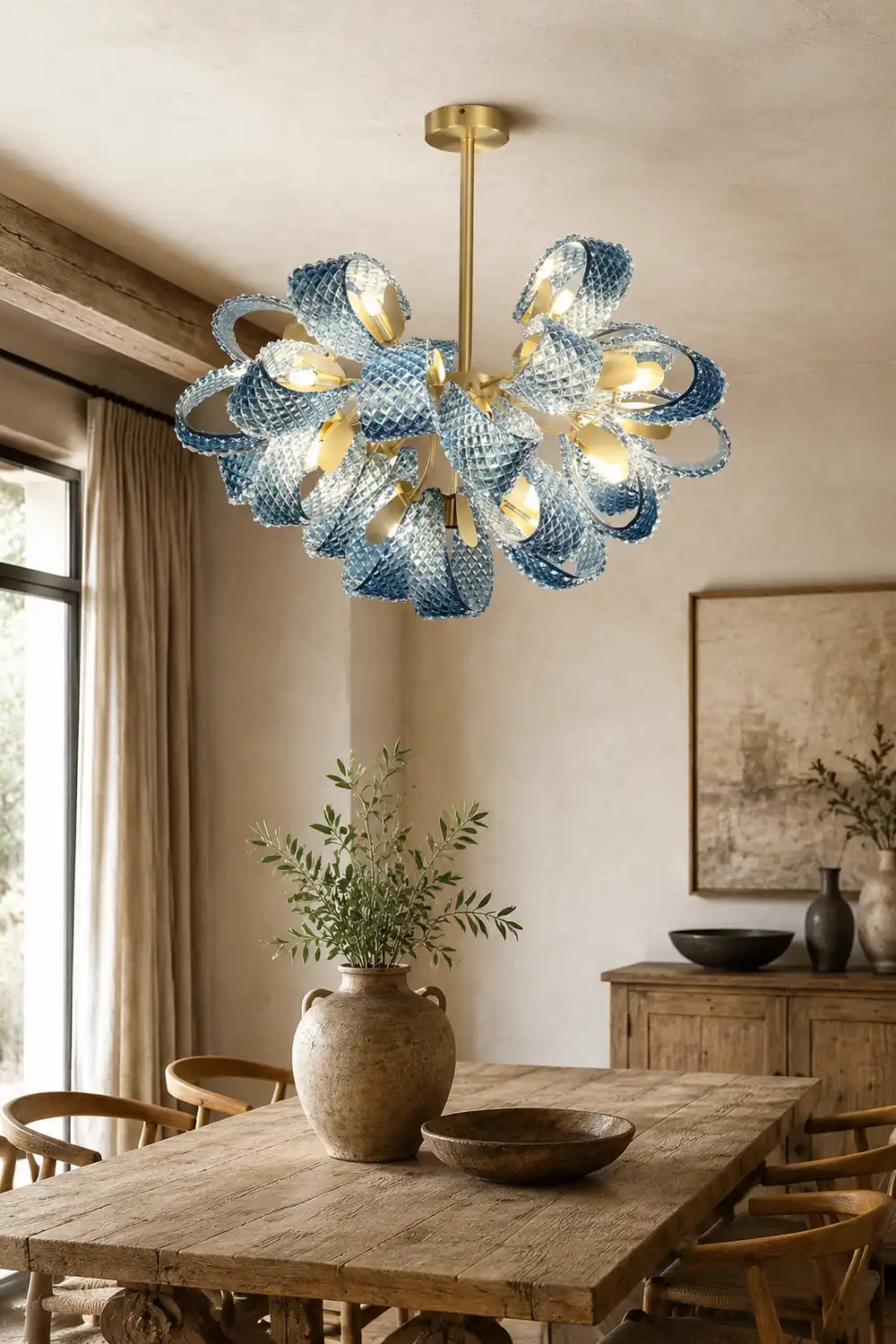 Luxury Style Gorgeous Blue Chandelier Modern Copper Glass Chandelier - Lumpaz