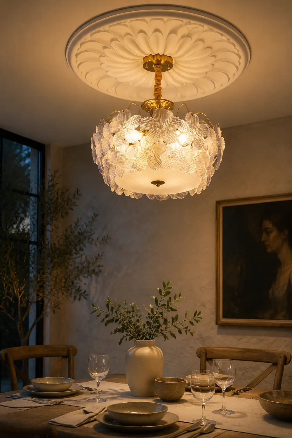 Classic Flower-Shaped Stained Glass Chandelier for Living Room - Lumpaz