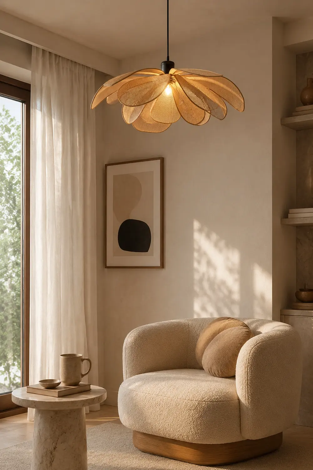 Vintage Petal Rattan Ceiling Pendant Light - Lumpaz