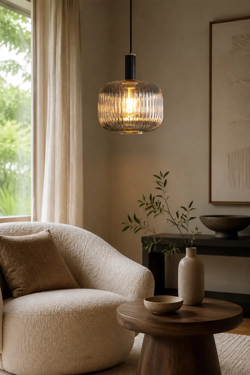 Modern Oval Ribbed Glass Pendant Light - Lumpaz