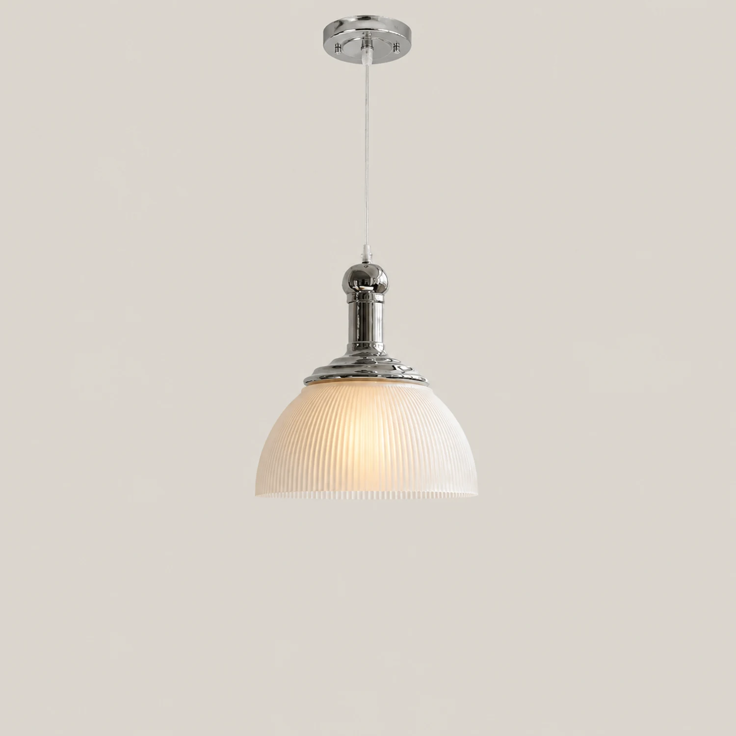 Vintage Glass Ribbed Chrome Pendant Light - Lumpaz