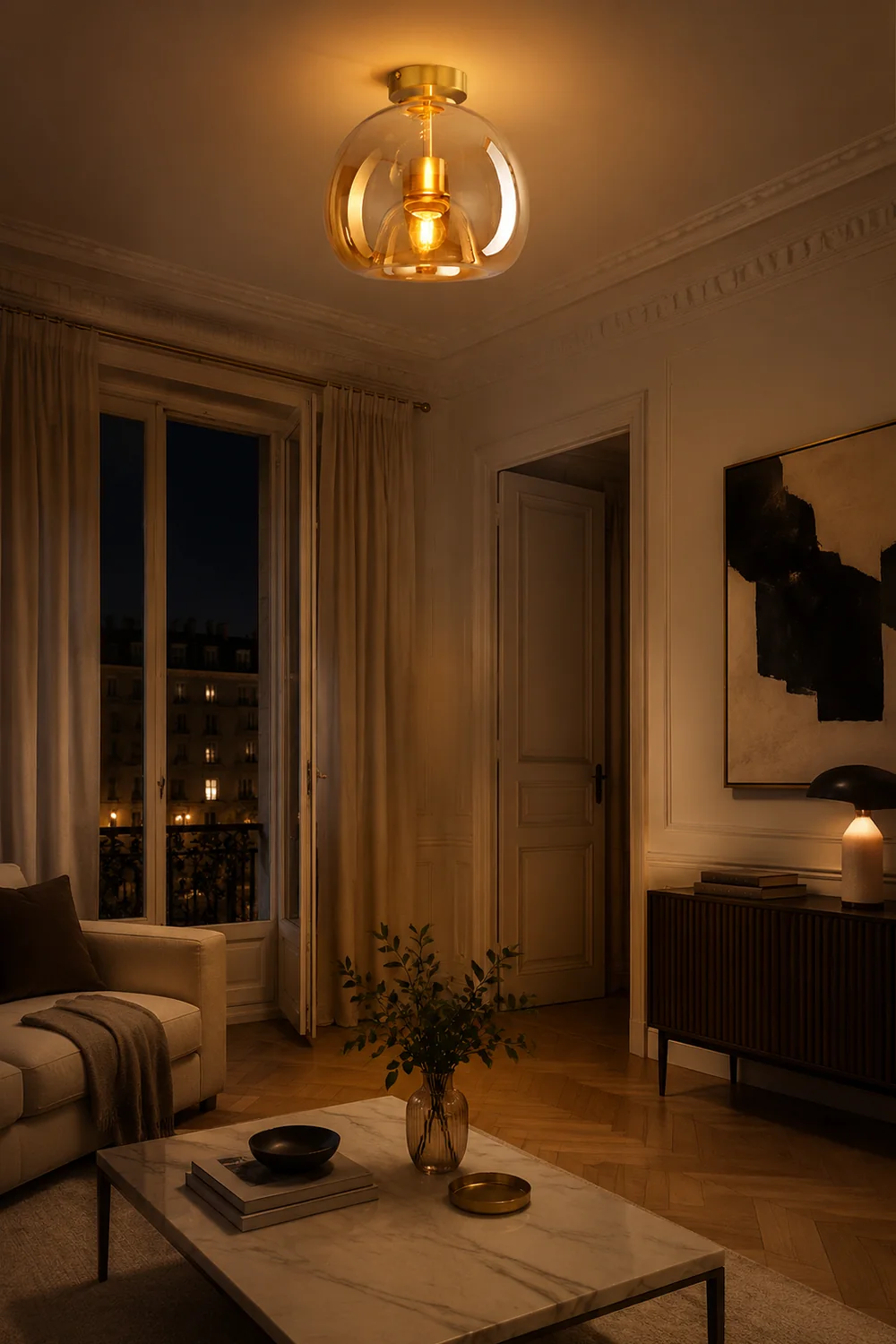 Retro Copper Glass Semi Flush Mount Ceiling Light - Lumpaz