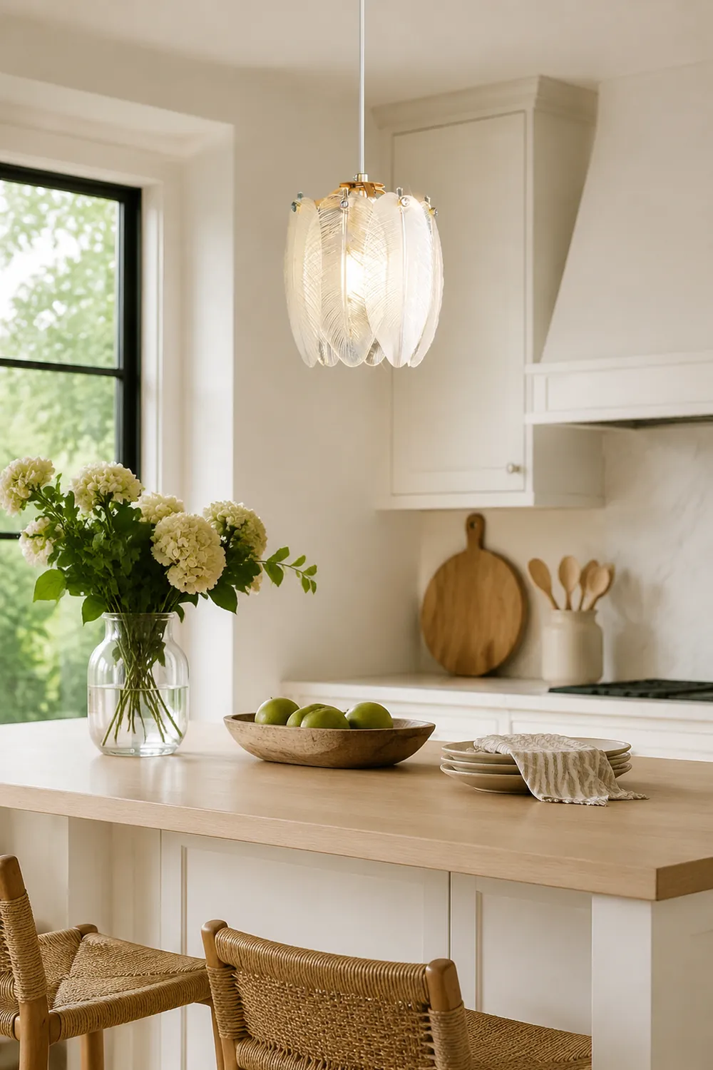 French Style Feather Glass Pendant Light - Lumpaz