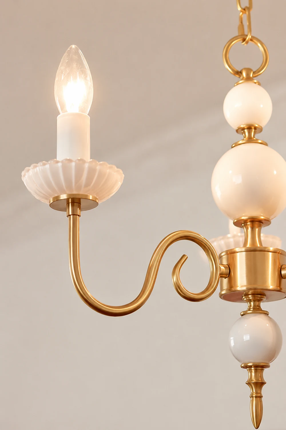 Vintage Metal Chandelier Lamp Cream Glass Chandelier - Lumpaz